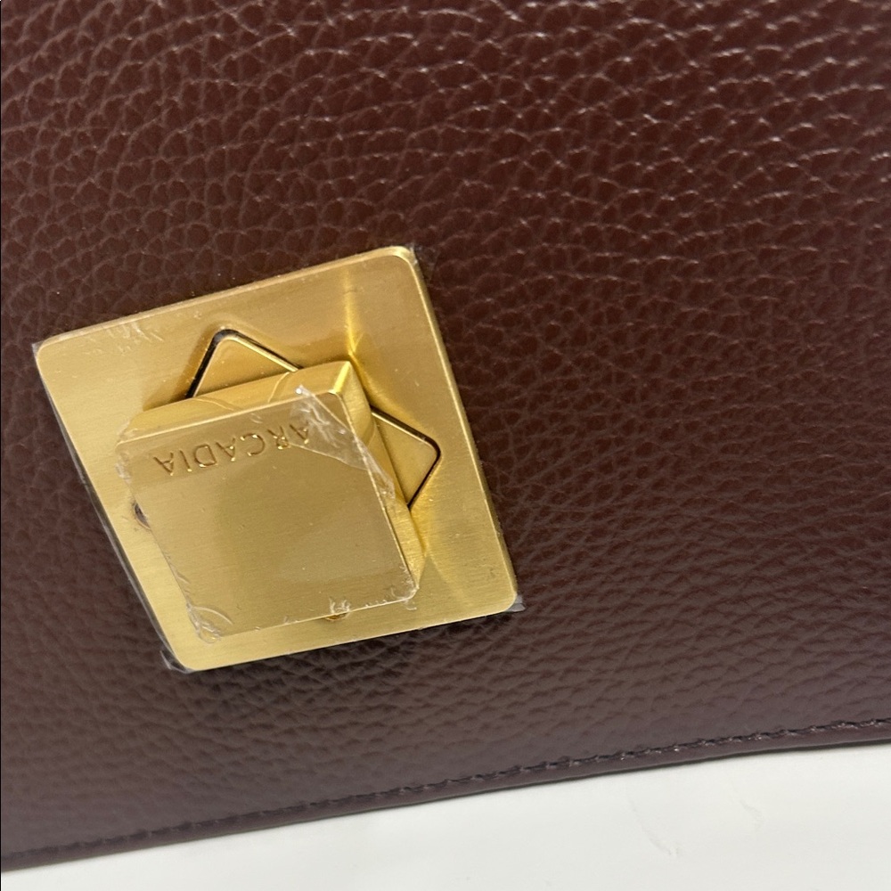 New Arcadia Brown Leather Satchel with Gold Accents - Picture 2 of 9